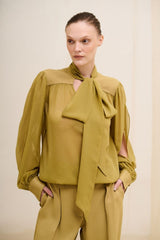 CAMISA SEDA VICHY OLIVE