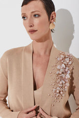 CASACO MANGA LONGA EM TRICOT BORDADO