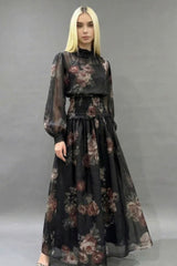 CONJUNTO FLORAL PRETO