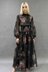 CONJUNTO FLORAL PRETO