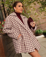 CONJUNTO TWEED MAXI CASACO E SAIA BEGE E VINHO