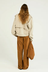 JAQUETA COURO JIANDA TAUPE GRIS