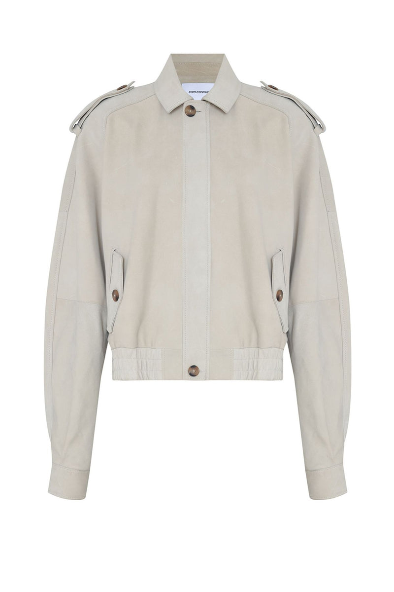 JAQUETA COURO JIANDA TAUPE GRIS