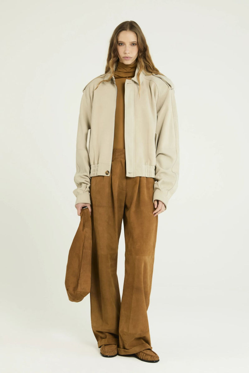 JAQUETA COURO JIANDA TAUPE GRIS