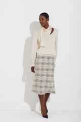 SAIA MIDI FENDA LATERAL EM MALHA TWEED