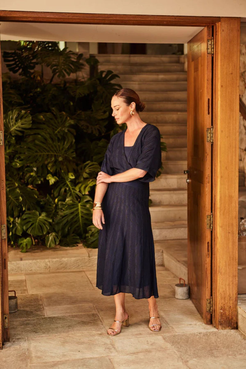 SAIA TRICOT TELA JACQUARD NAVY E PRETO