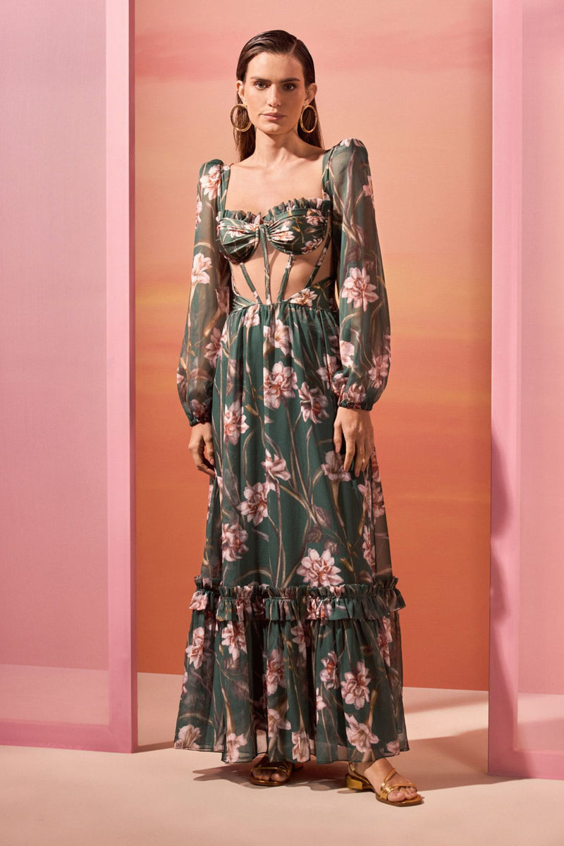 VESTIDO LONGO BEACH VERDE ESTAMPADO
