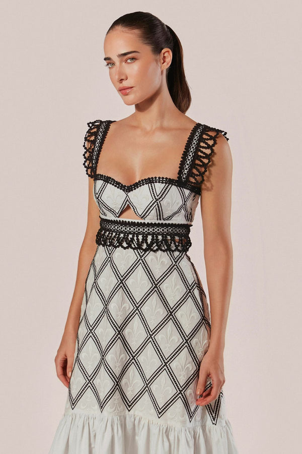 VESTIDO MIDI BORDADO COM ALÇAS GIGLIO