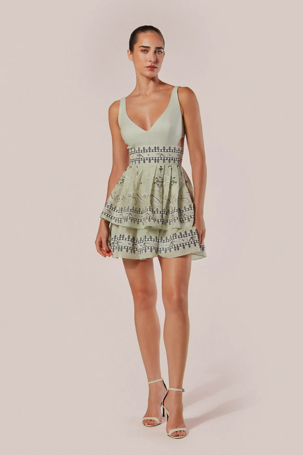 VESTIDO CURTO BABADOS BORDADO ZEFIRO VERDE