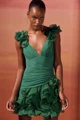 VESTIDO CURTO PATBO TULE BABADOS VERDE