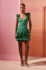 VESTIDO CURTO PATBO TULE BABADOS VERDE