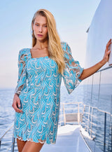 VESTIDO CURTO RENDA BORDADA AZUL