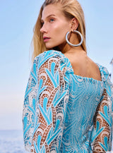 VESTIDO CURTO RENDA BORDADA AZUL