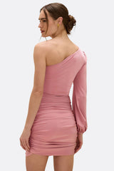 VESTIDO CURTO ROSA DRAPEADO OMBRO SÓ
