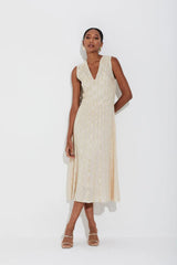 VESTIDO TRICOT TELA E JACQUARD DOURADO
