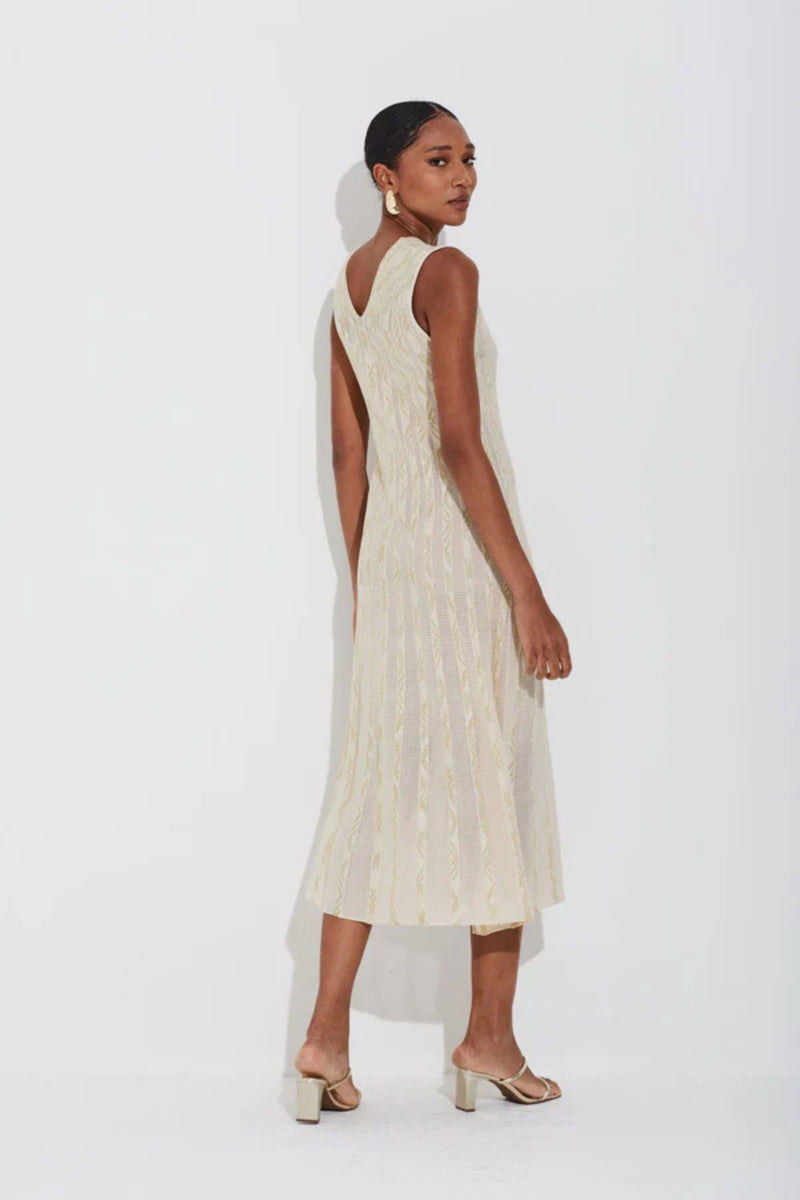 VESTIDO TRICOT TELA E JACQUARD DOURADO