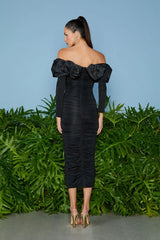 VESTIDO MIDI LINDSAY OMBRO A OMBRO PRETO