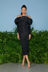 VESTIDO MIDI LINDSAY OMBRO A OMBRO PRETO