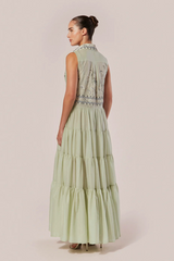 VESTIDO CHEMISE LONGO BORDADO ZERIFO VERDE