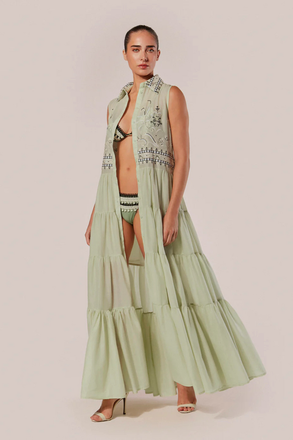 VESTIDO CHEMISE LONGO BORDADO ZERIFO VERDE