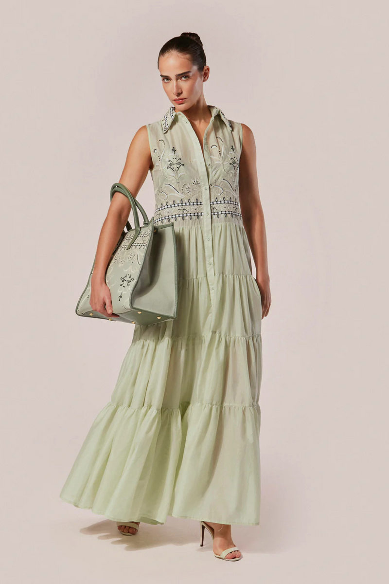 VESTIDO CHEMISE LONGO BORDADO ZERIFO VERDE