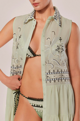 VESTIDO CHEMISE LONGO BORDADO ZERIFO VERDE