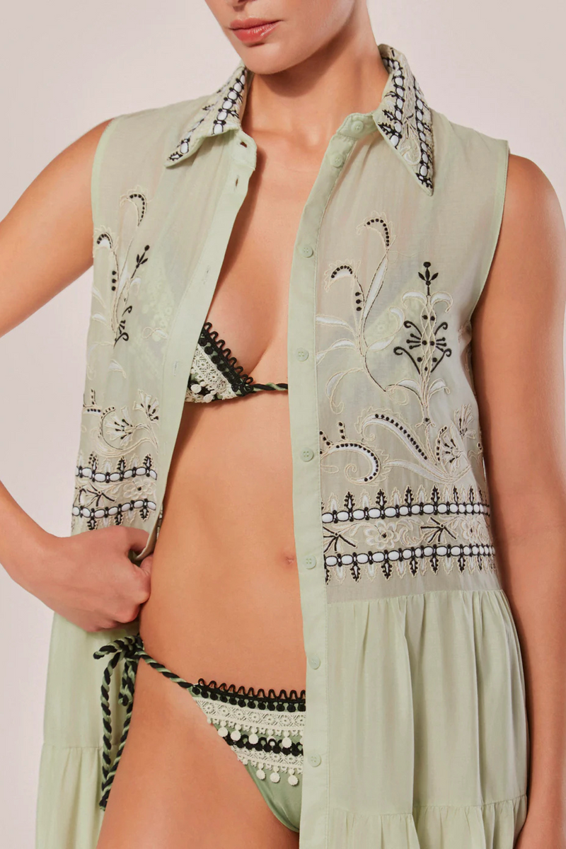 VESTIDO CHEMISE LONGO BORDADO ZERIFO VERDE
