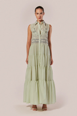 VESTIDO CHEMISE LONGO BORDADO ZERIFO VERDE