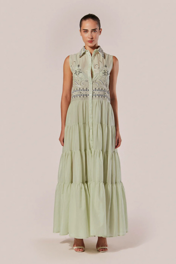 VESTIDO CHEMISE LONGO BORDADO ZERIFO VERDE