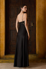 VESTIDO LONGO DETALHE RENDA PRETO