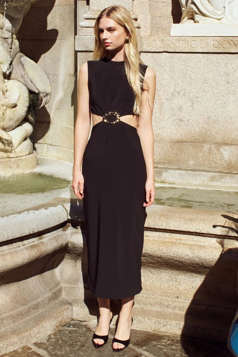 VESTIDO LONGO MALHA VAZADO METAL (MAXI MIDI)