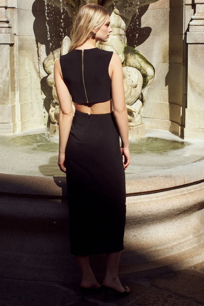 VESTIDO LONGO MALHA VAZADO METAL (MAXI MIDI)