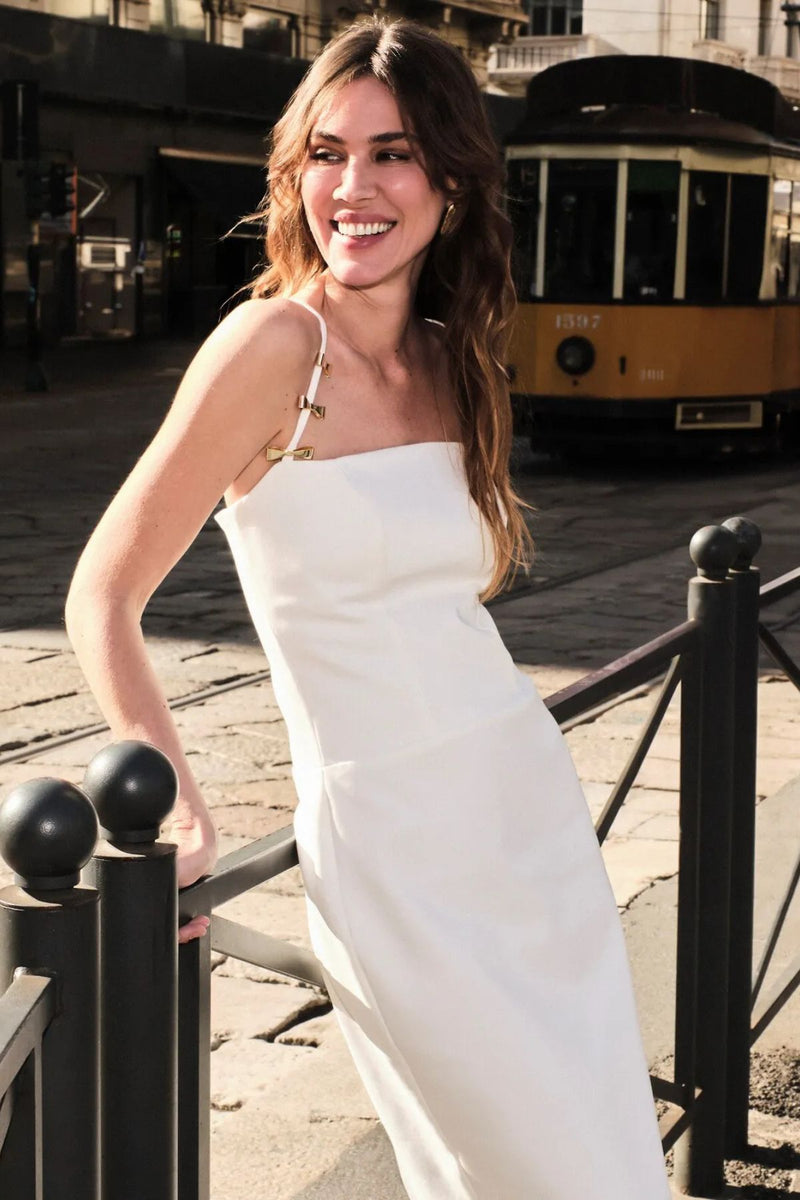 VESTIDO MIDI ALÇA LAÇOS METAL