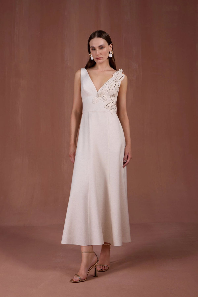 VESTIDO MIDI COM APLICAÇÕES