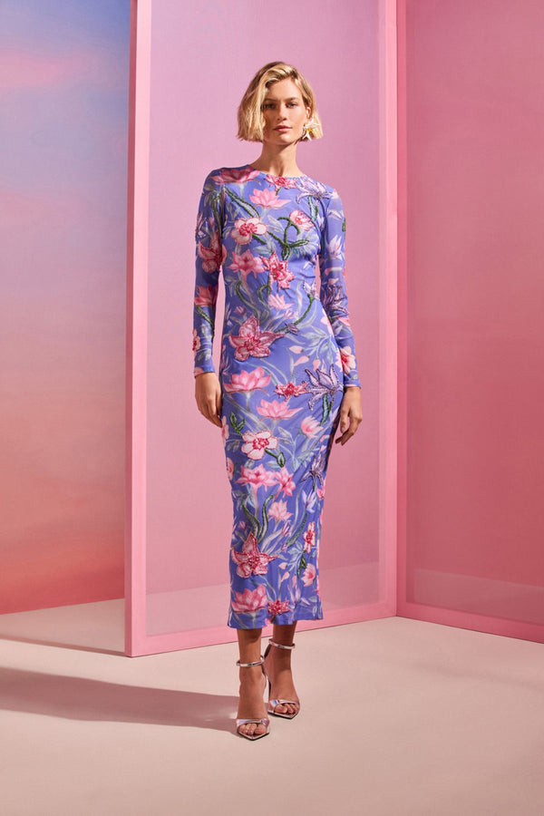 VESTIDO MIDI PATBO AZUL ESTAMPA FLOR