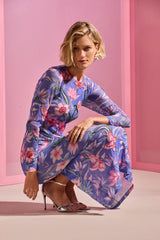 VESTIDO MIDI PATBO AZUL ESTAMPA FLOR