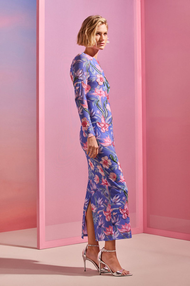 VESTIDO MIDI PATBO AZUL ESTAMPA FLOR