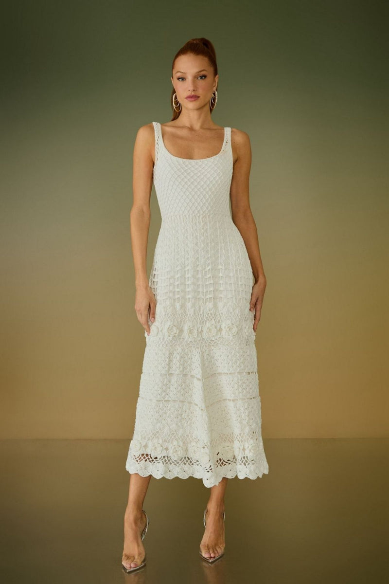 VESTIDO MIDI EMMA CROCHET OFF WHITE