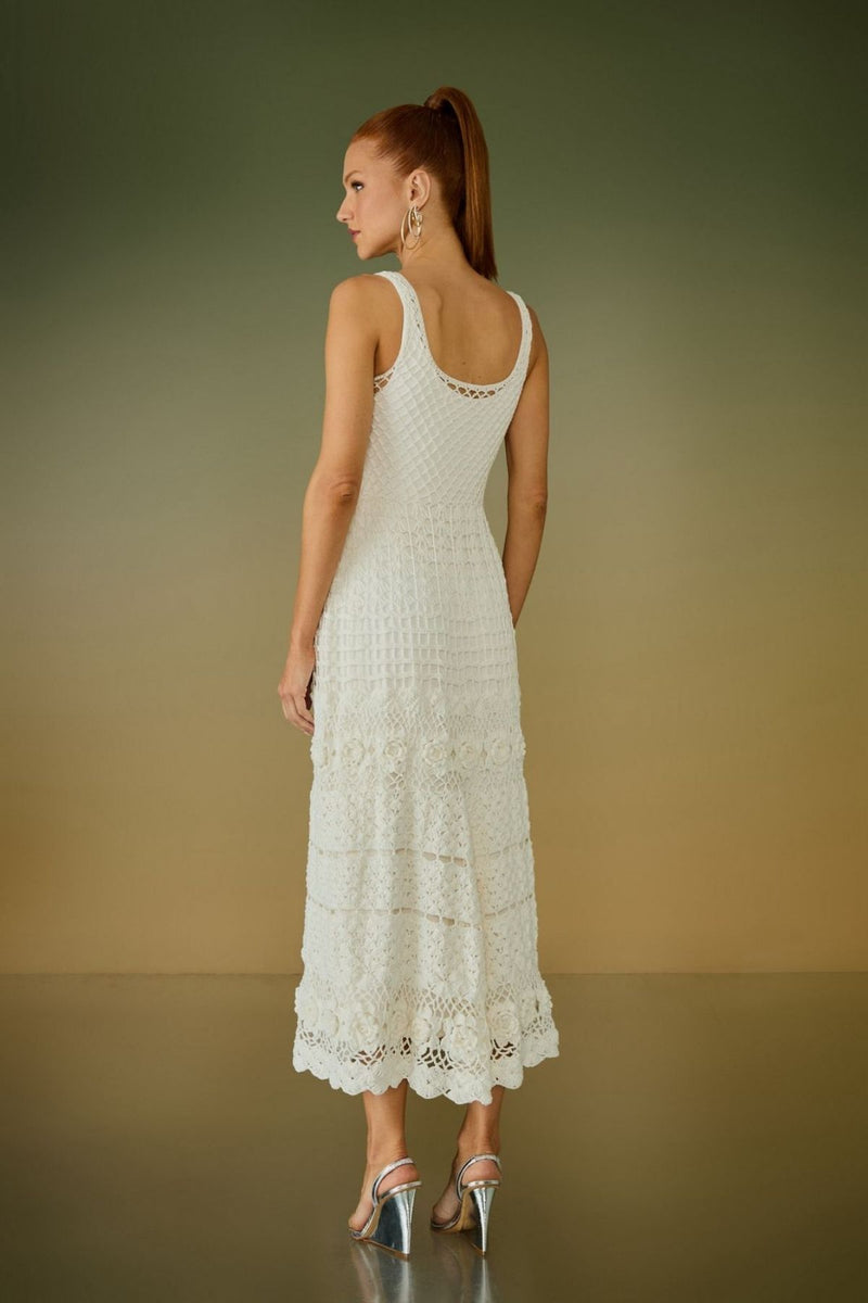 VESTIDO MIDI EMMA CROCHET OFF WHITE