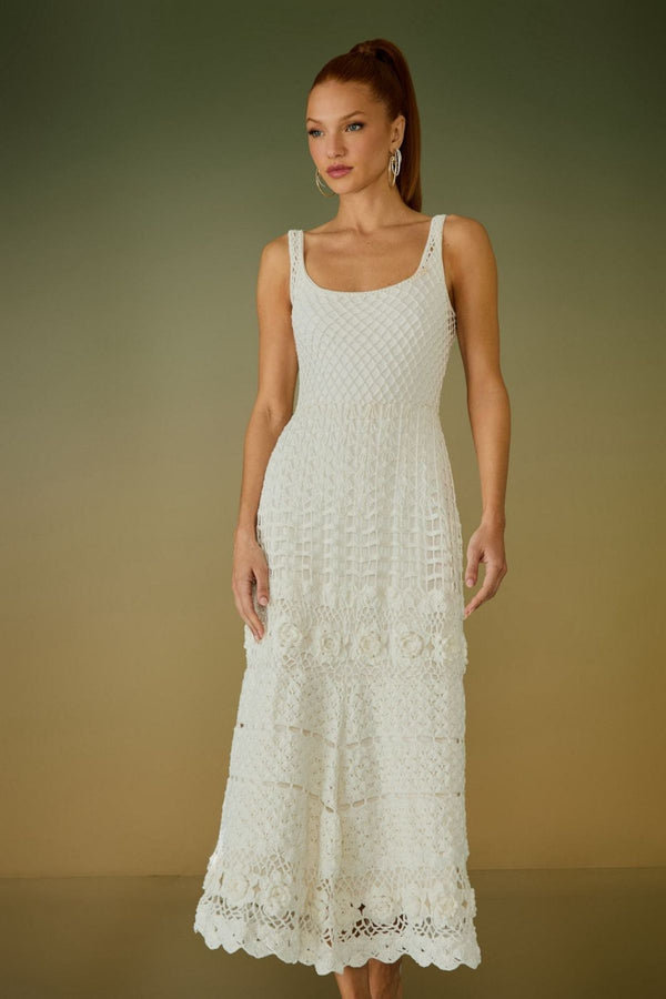 VESTIDO MIDI EMMA CROCHET OFF WHITE
