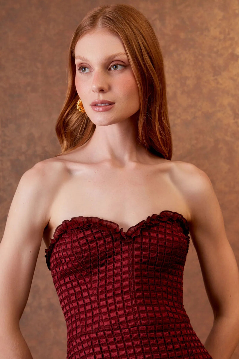 VESTIDO MIDI GUIPURE BORDEAUX