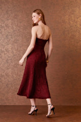 VESTIDO MIDI GUIPURE BORDEAUX