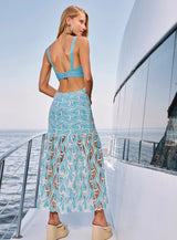 VESTIDO MIDI RENDA BORDADA AZUL