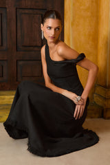 VESTIDO MIDI TWEED NOIR