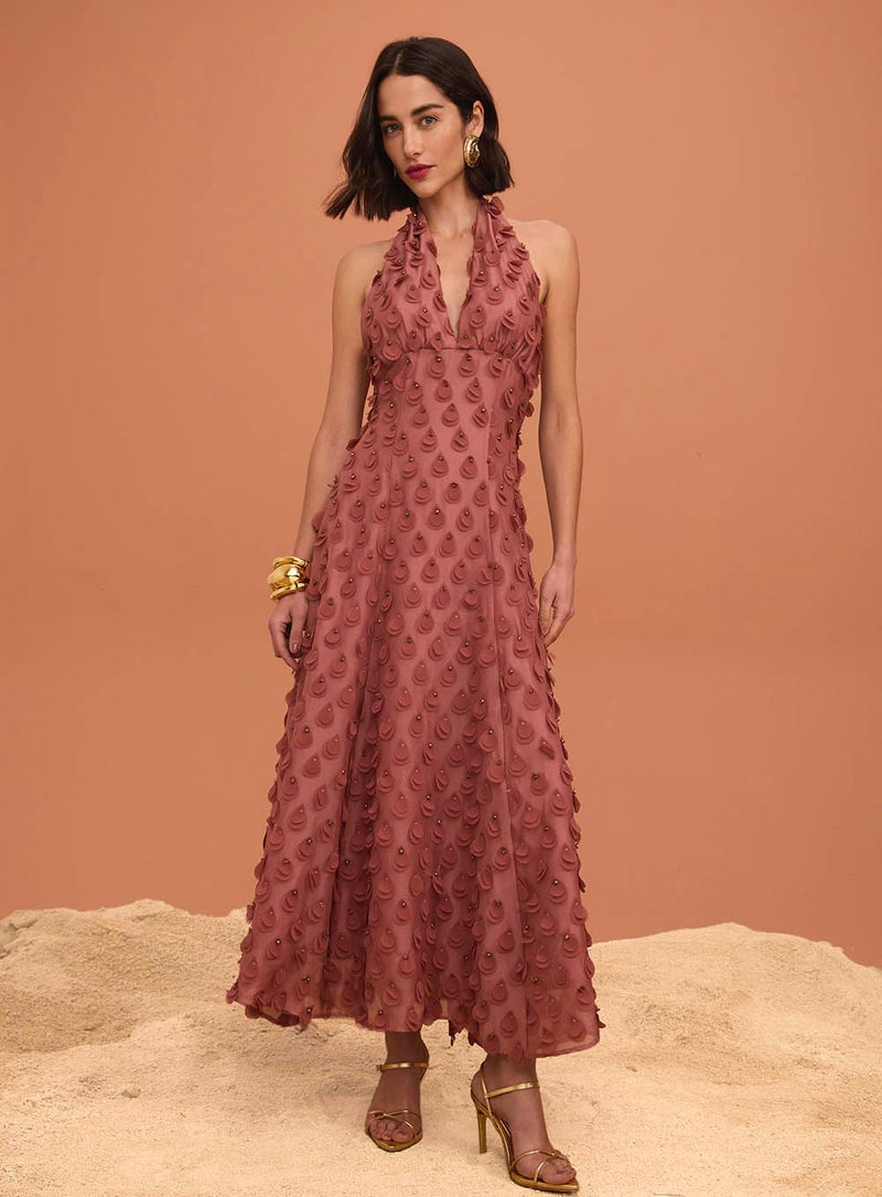VESTIDO MIDI FRENTE ÚNICA FLORES